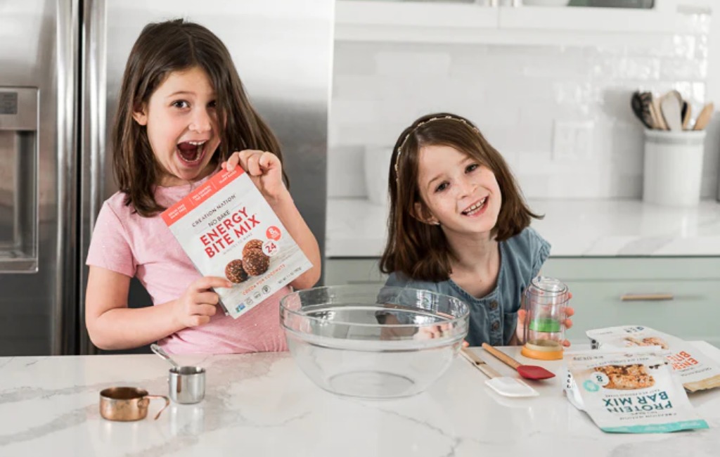 kids baking with creation nation no-bake protein & energy bite mix