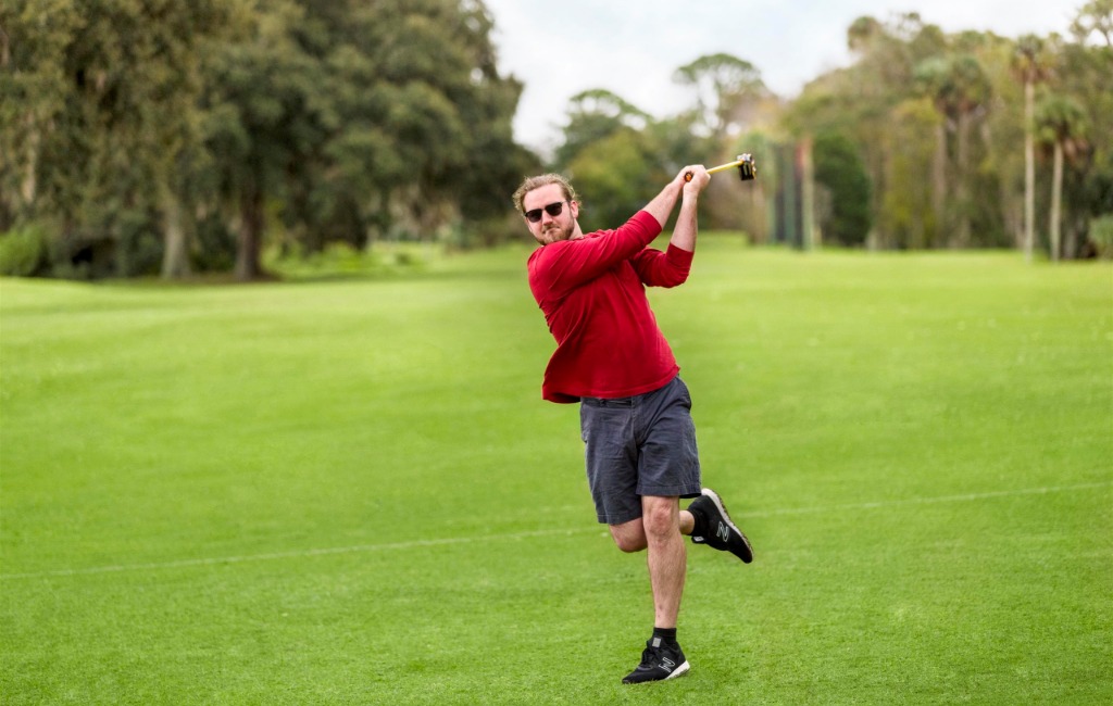 a man playing with flinggolf