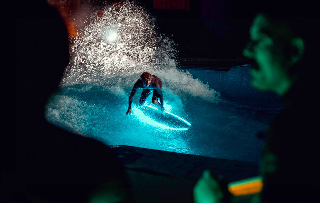 using actionglow lighting on surfing board