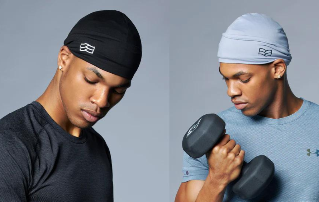 men wearing you go natural head wrap while working out