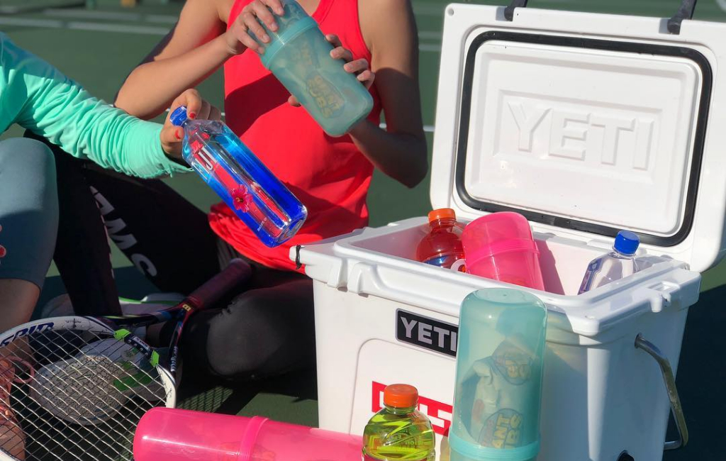 fridge, bottles and sandwich containers