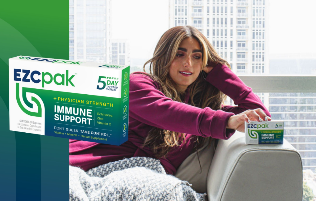 woman-with-ezc-pak-immune-support-supplement