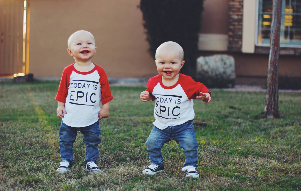 twins in matching clothes