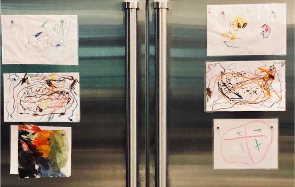 kids drawing on fridge