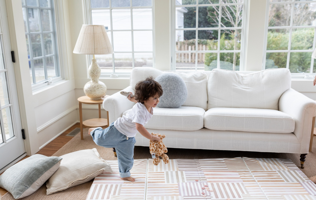 kid playing in house