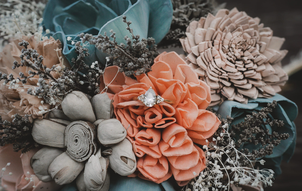 wood flowers and ring