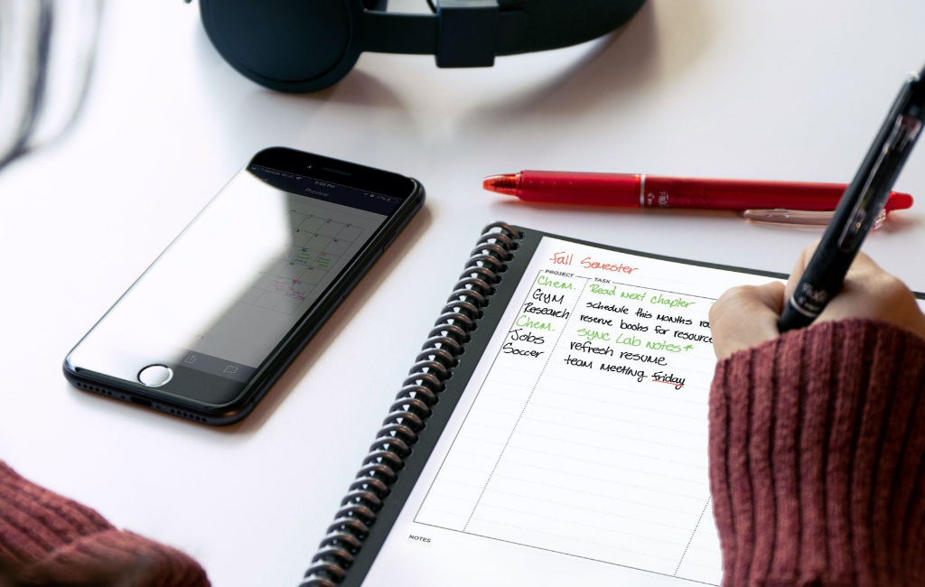 woman using smart notebook