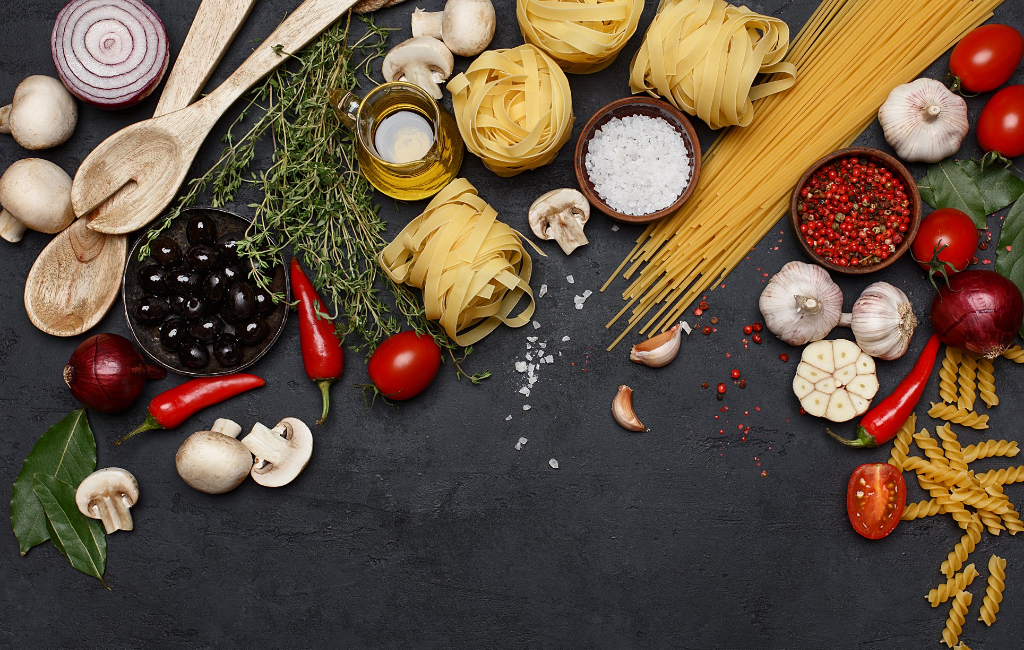 pasta-spices-olives-vegetables