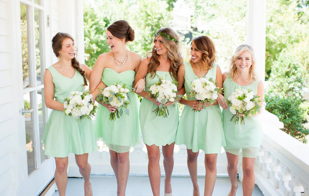 Bridesmaids in matching clothes